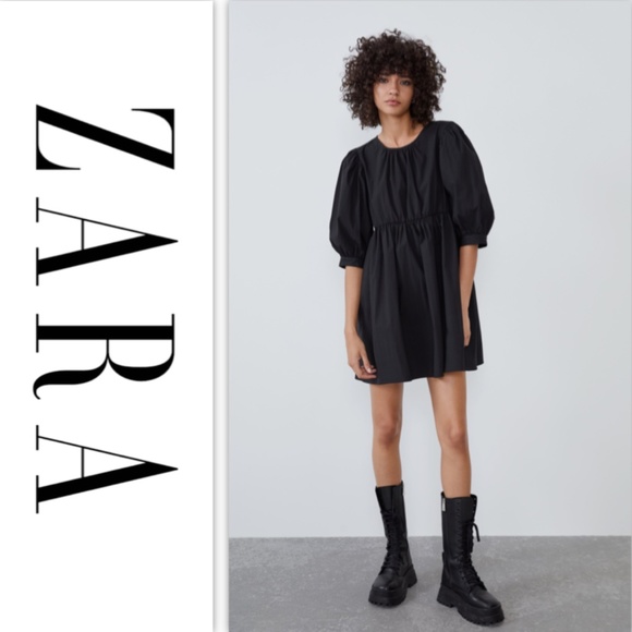 Zara Black Puffy Sleeved Dress NWT - Picture 7 of 12